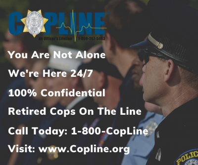CopLine: The world's only 24/7 confidential helpline for Law Enforcement.
